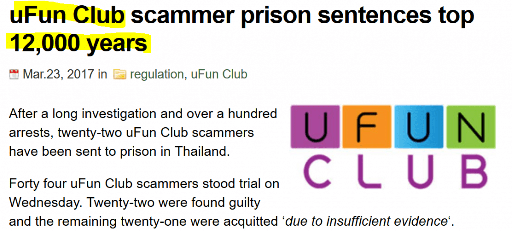 uFun scam with 12000 years of prison